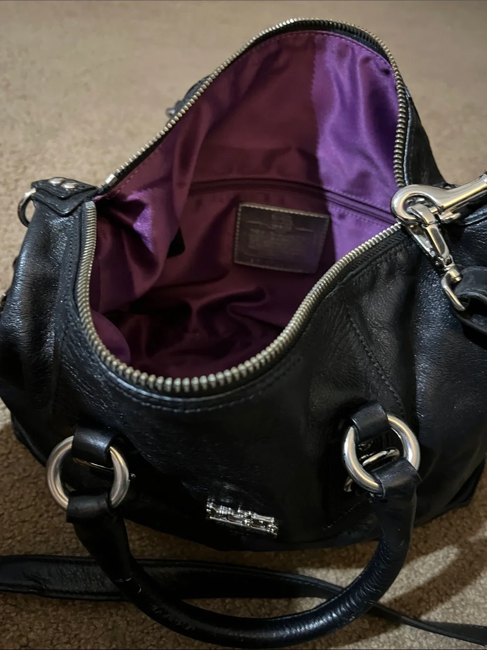 Coach Black Leather Shoulder Satchel with Silver Hardware - Picture 6 of 9